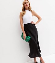 New Look Black Satin Bias Cut Midi Skirt
